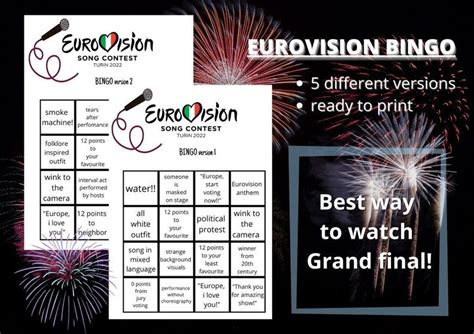 eurovision bingo 2022|Eurovison 2022 Bingo Card.